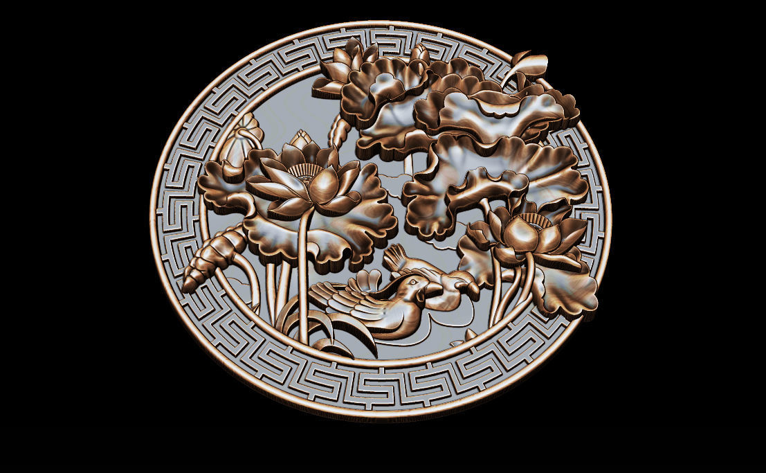 3D STL Models CNC Router - carved Mural Lotus 3D print model_13