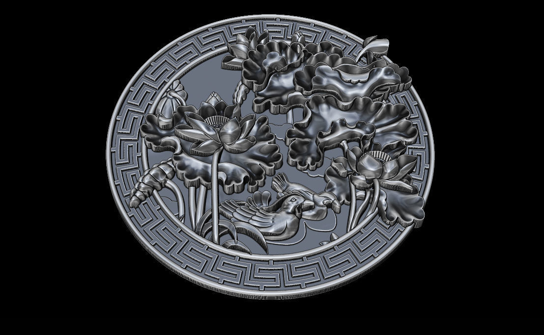 3D STL Models CNC Router - carved Mural Lotus 3D print model_10