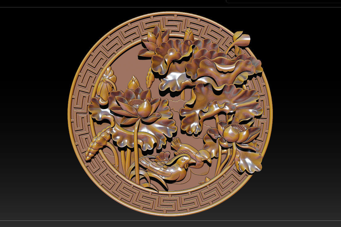 3D STL Models CNC Router - carved Mural Lotus 3D print model_16