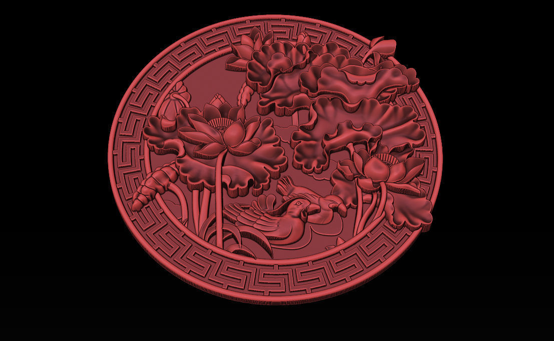 3D STL Models CNC Router - carved Mural Lotus 3D print model_8
