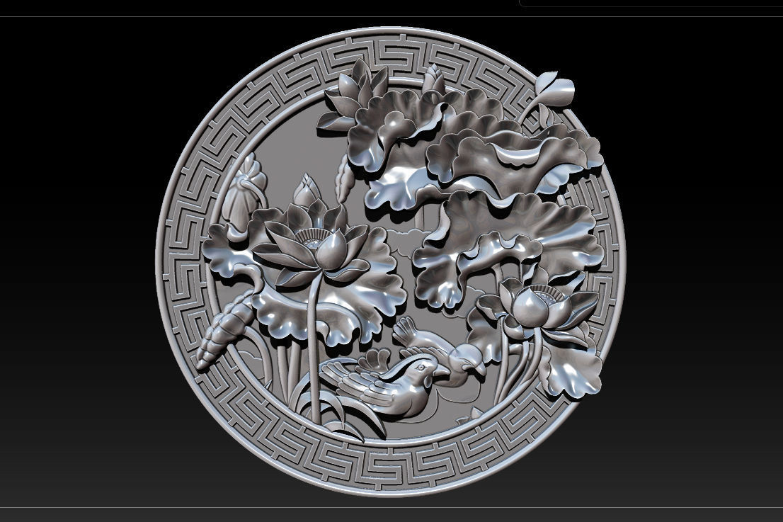 3D STL Models CNC Router - carved Mural Lotus 3D print model_20