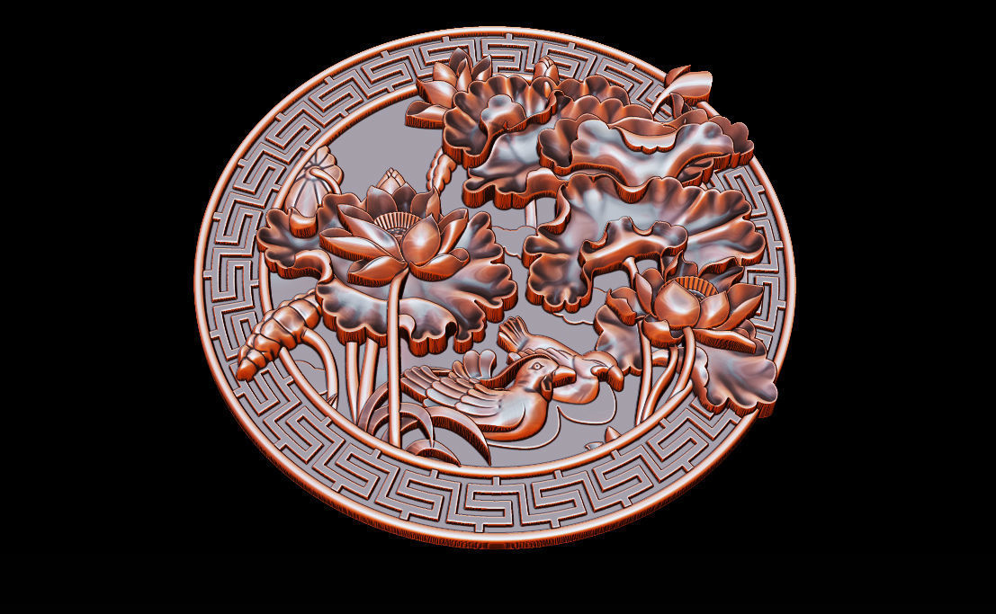 3D STL Models CNC Router - carved Mural Lotus 3D print model_12