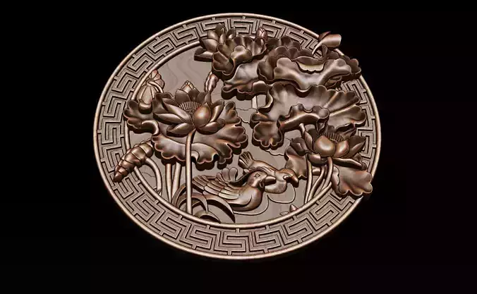 3D STL Models CNC Router - carved Mural Lotus 3D print model