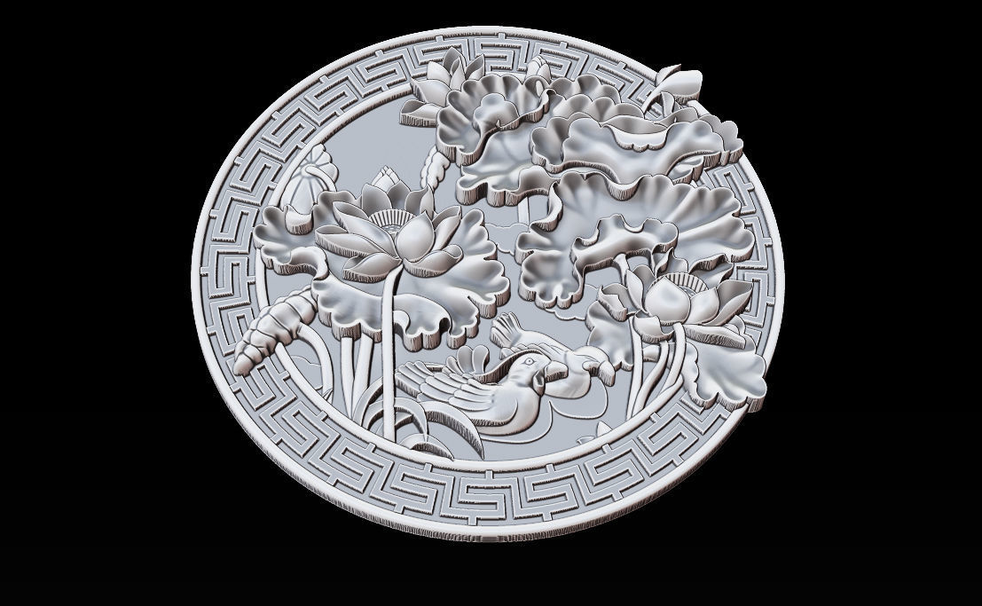 3D STL Models CNC Router - carved Mural Lotus 3D print model_2