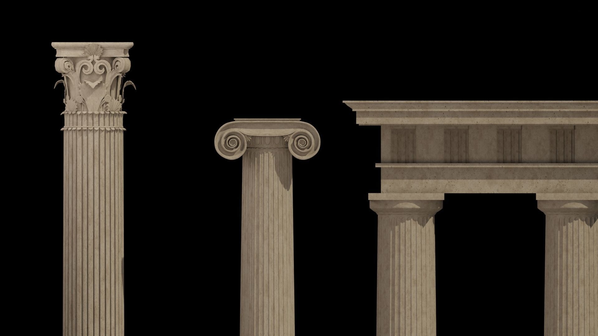 Classical column collection - Doric ionic corinthian Low-poly 3D model_3