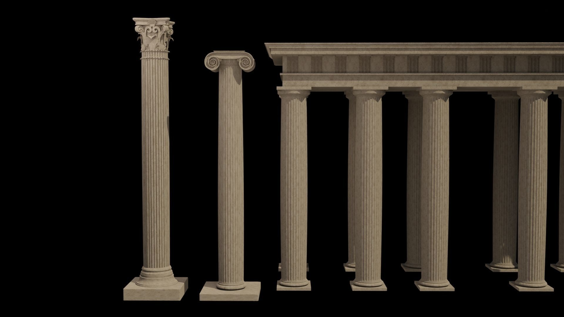 Classical column collection - Doric ionic corinthian Low-poly 3D model_15