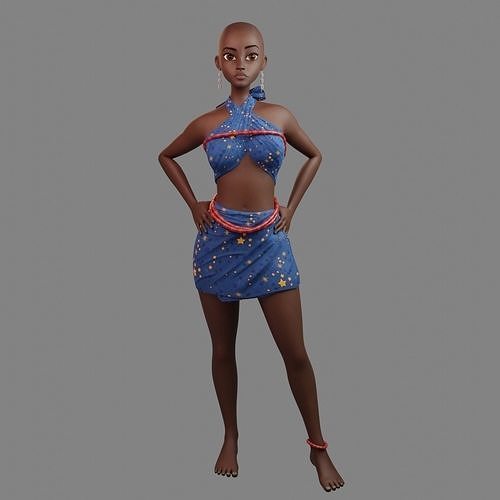 African female character Low-poly 3D model
