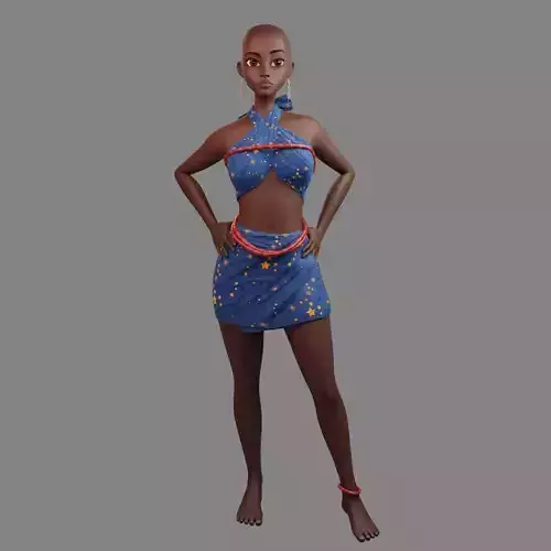 African female character Low-poly 3D model
