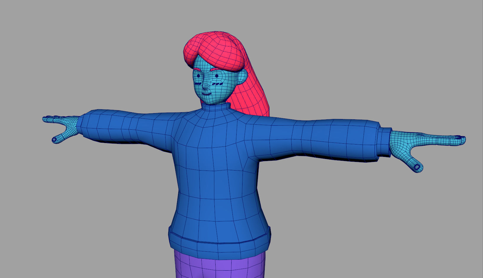 Cartoon Character young woman 3D 3D model_7