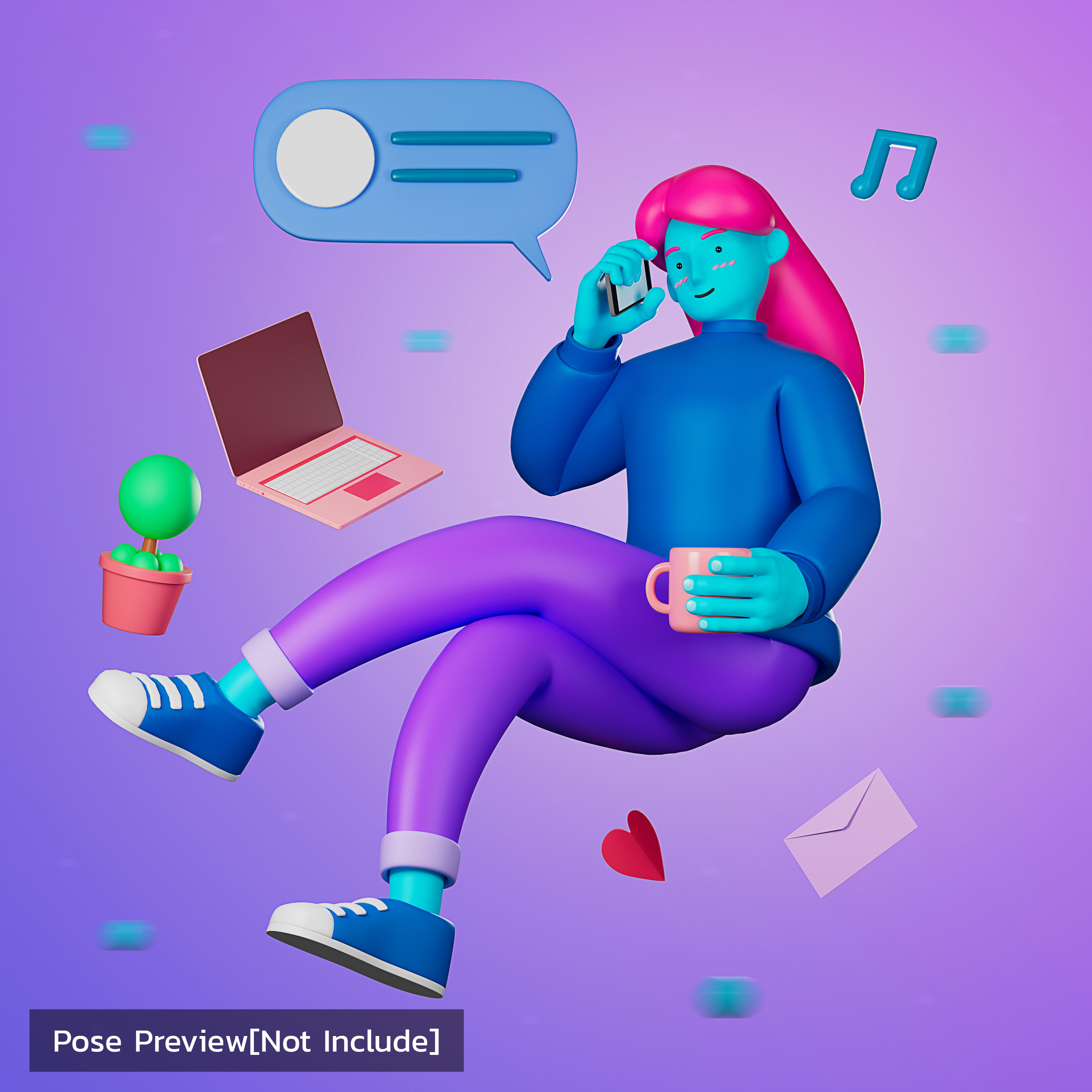 Cartoon Character young woman 3D 3D model_1