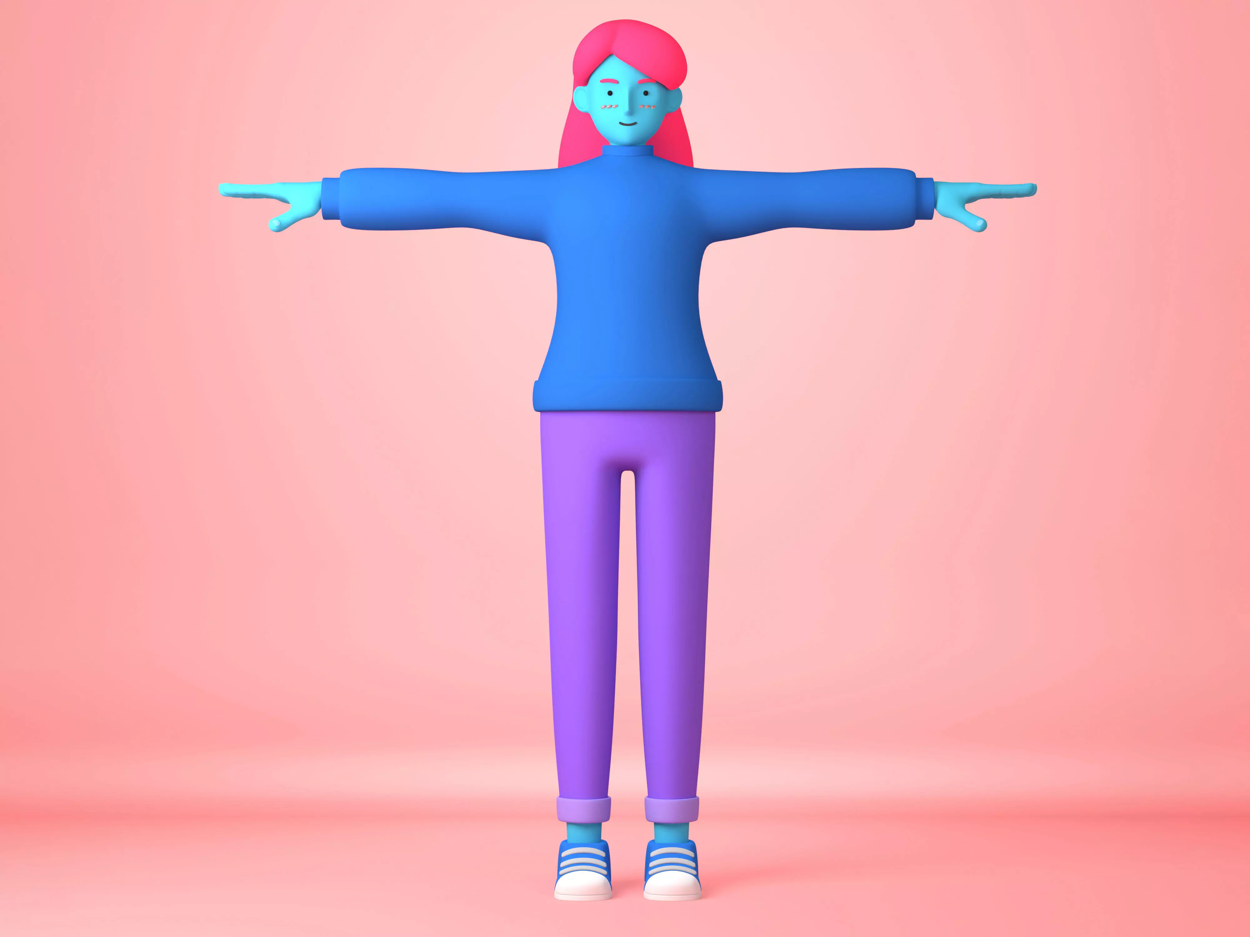 Cartoon Character young woman 3D 3D model_0