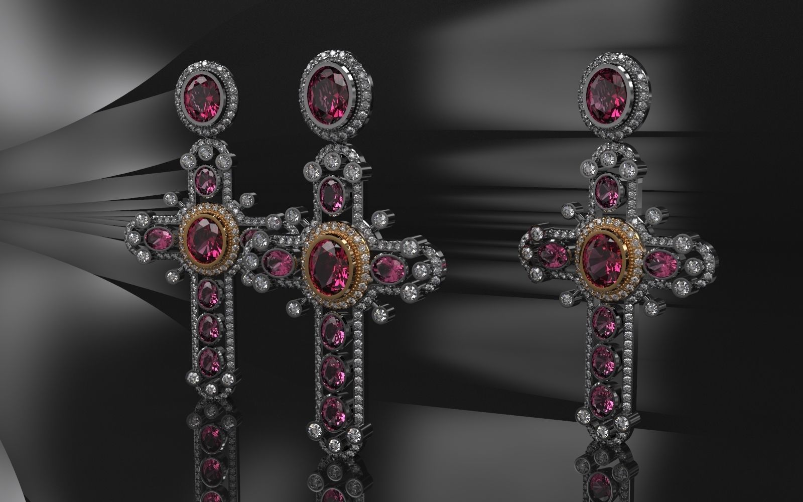 Luxury Cross Pendant With Gems 3D print model_3