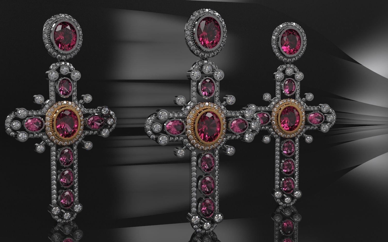 Luxury Cross Pendant With Gems 3D print model_2