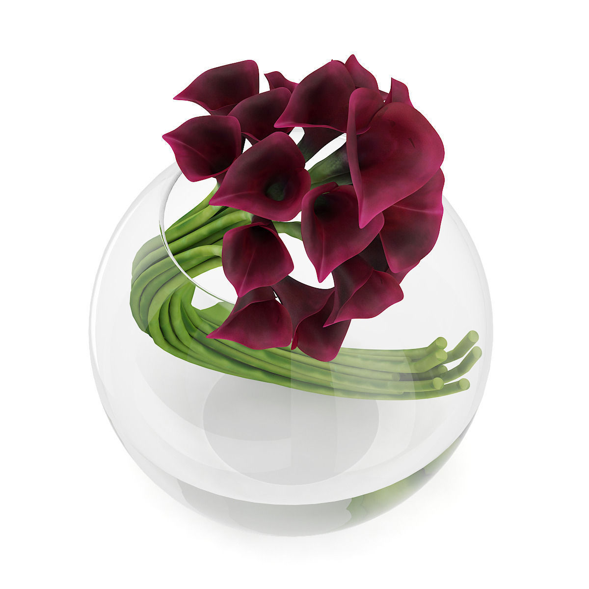 Calla Lilies in Spherical Vase 3D model_4