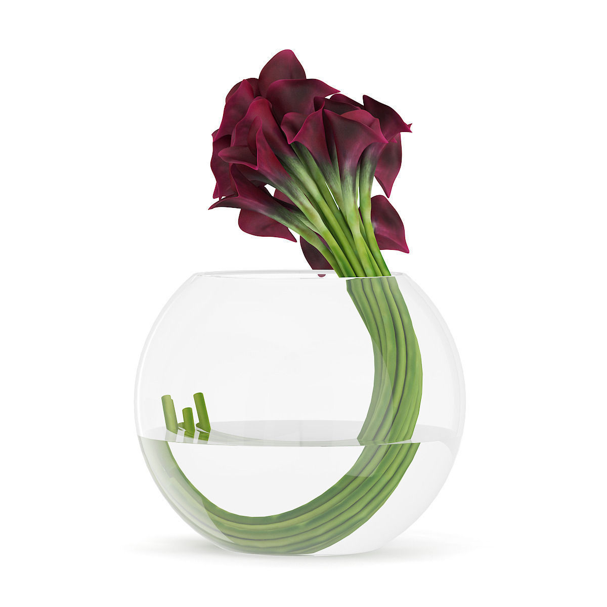 Calla Lilies in Spherical Vase 3D model_2