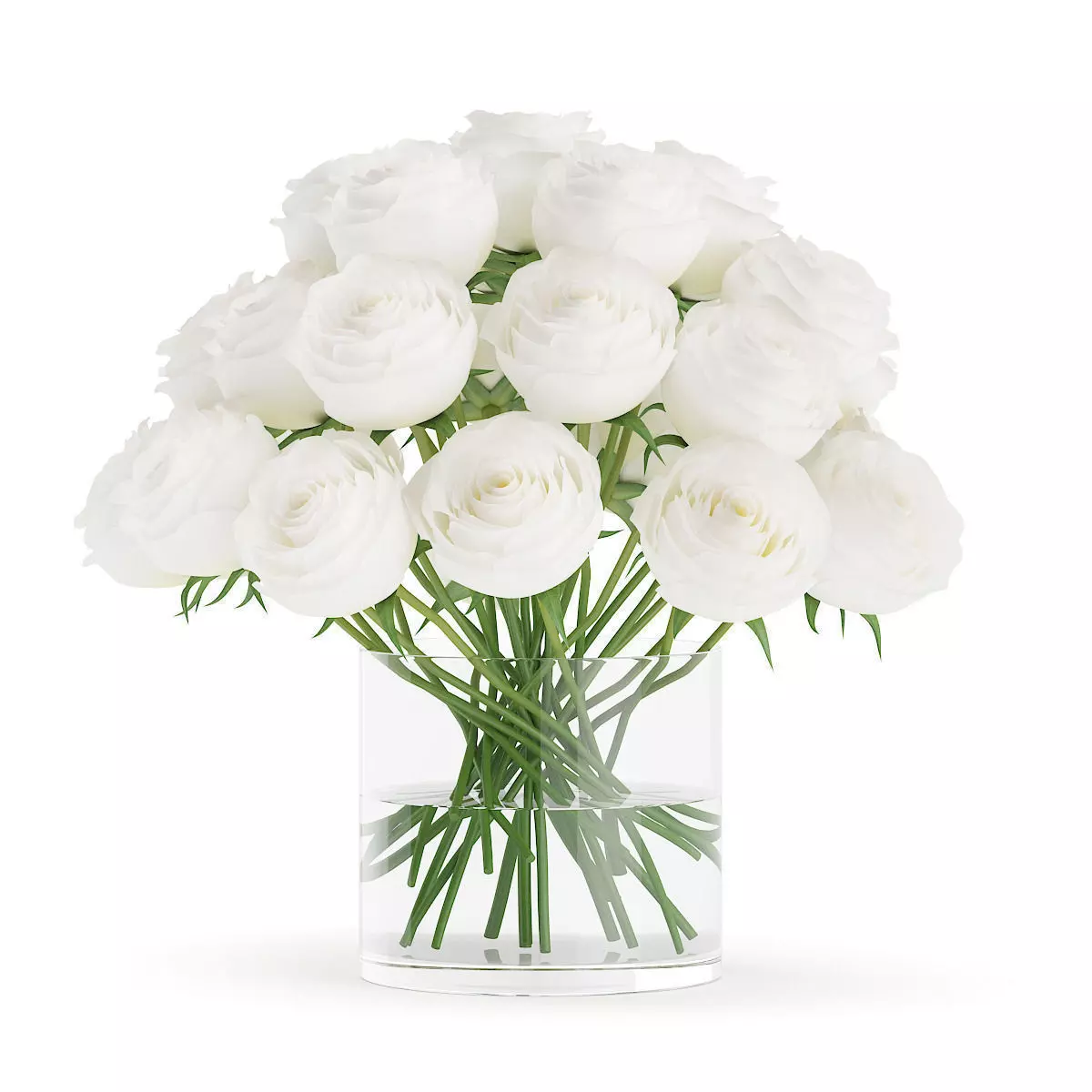 White Roses in Glass Vase 3D model