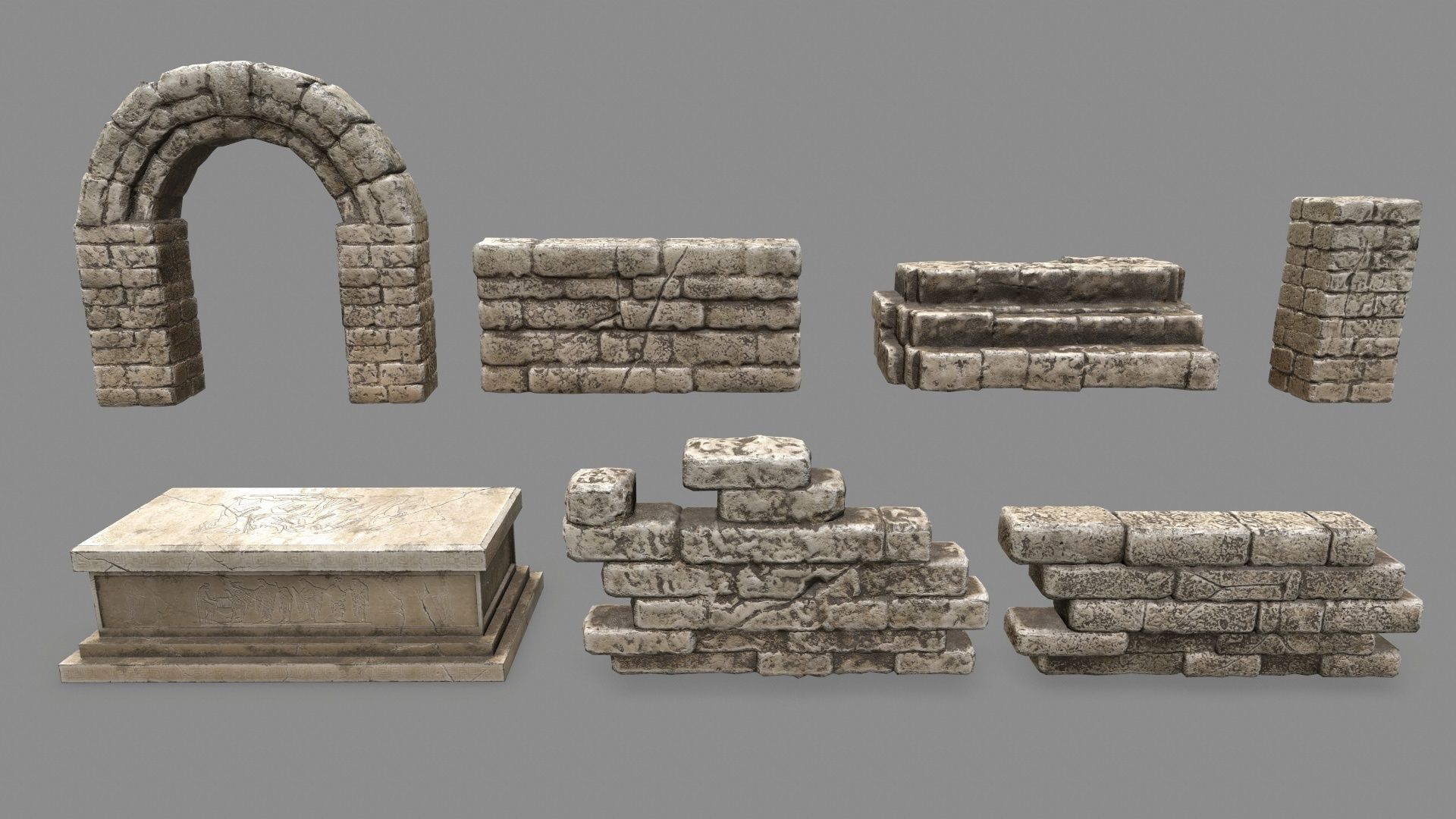 Stone Set arch Low-poly 3D model_1