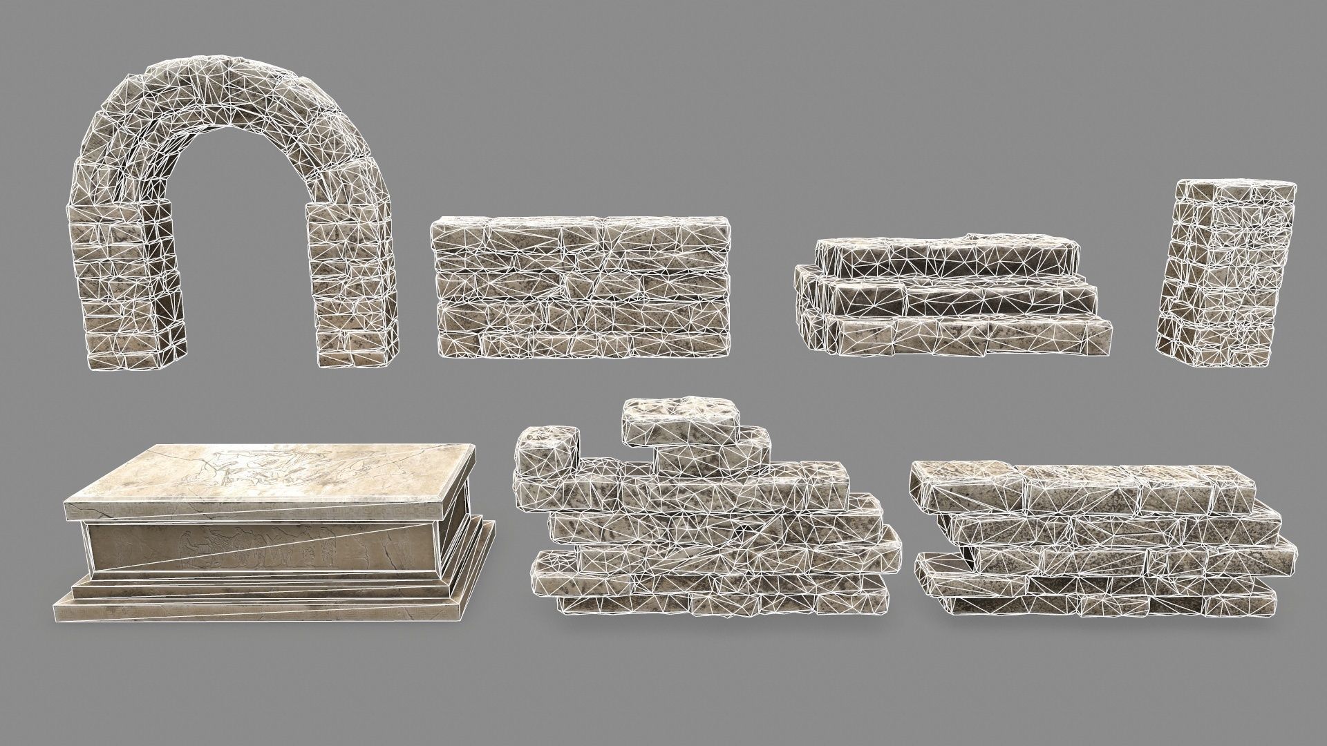 Stone Set arch Low-poly 3D model_2