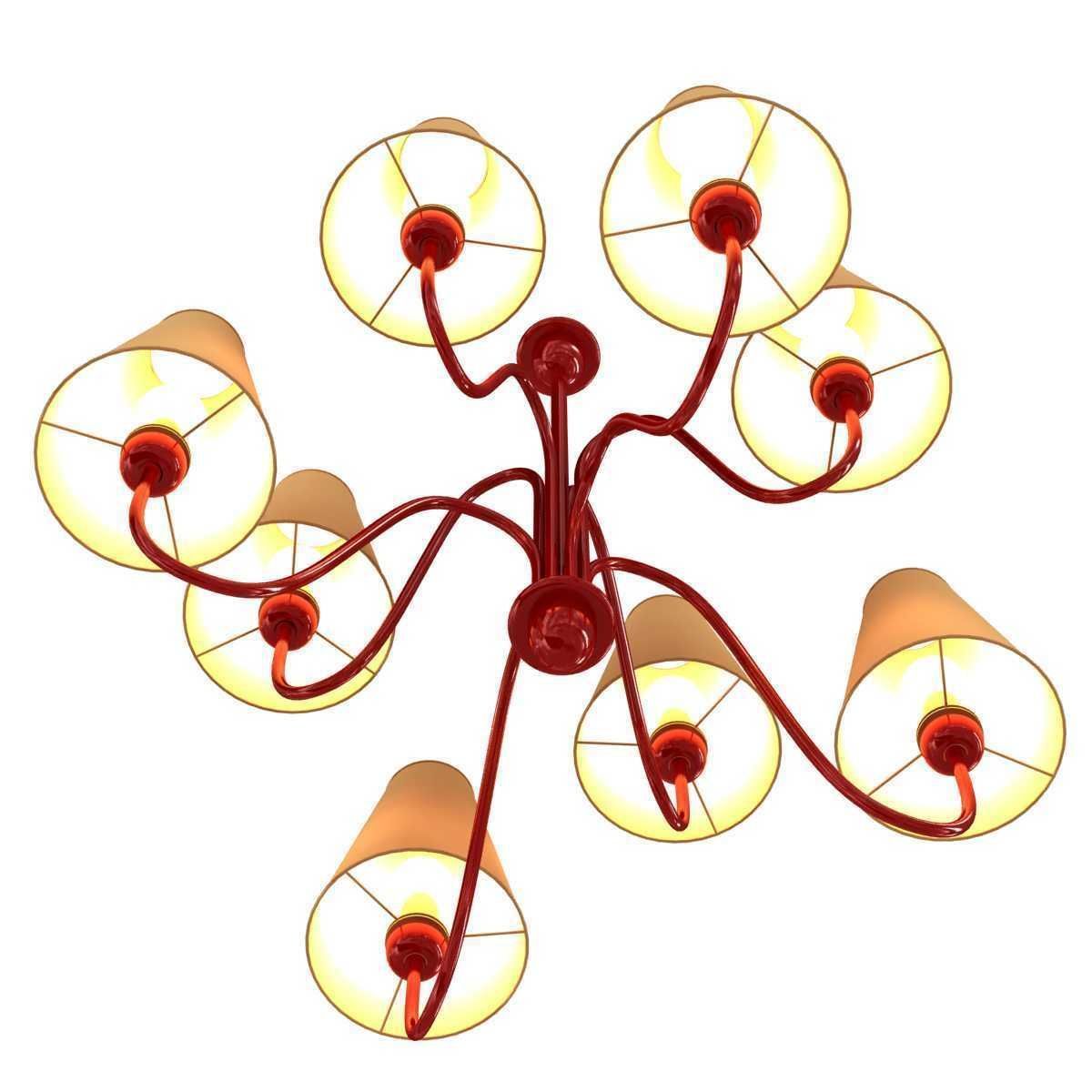 Custom made 8 lamp chandelier with red frame 3D model_4