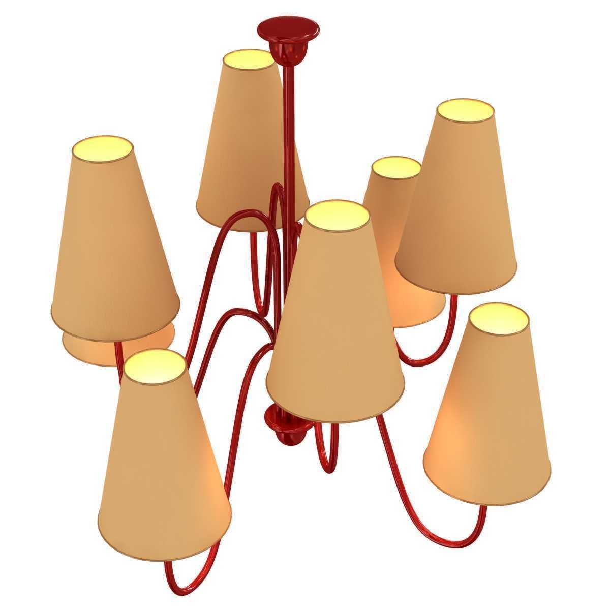 Custom made 8 lamp chandelier with red frame 3D model_5