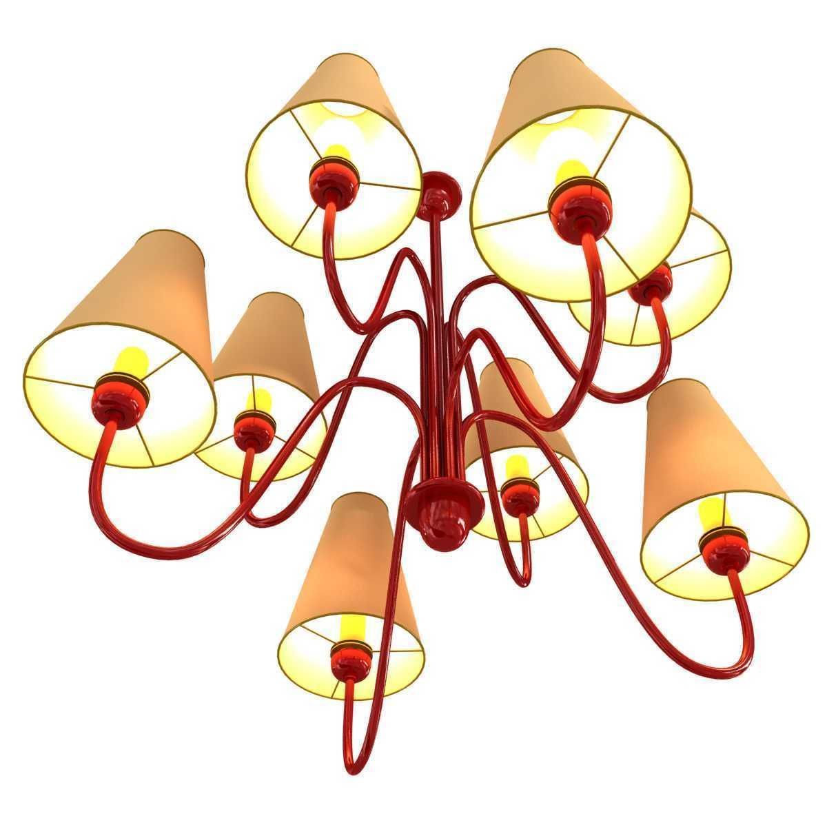Custom made 8 lamp chandelier with red frame 3D model_1