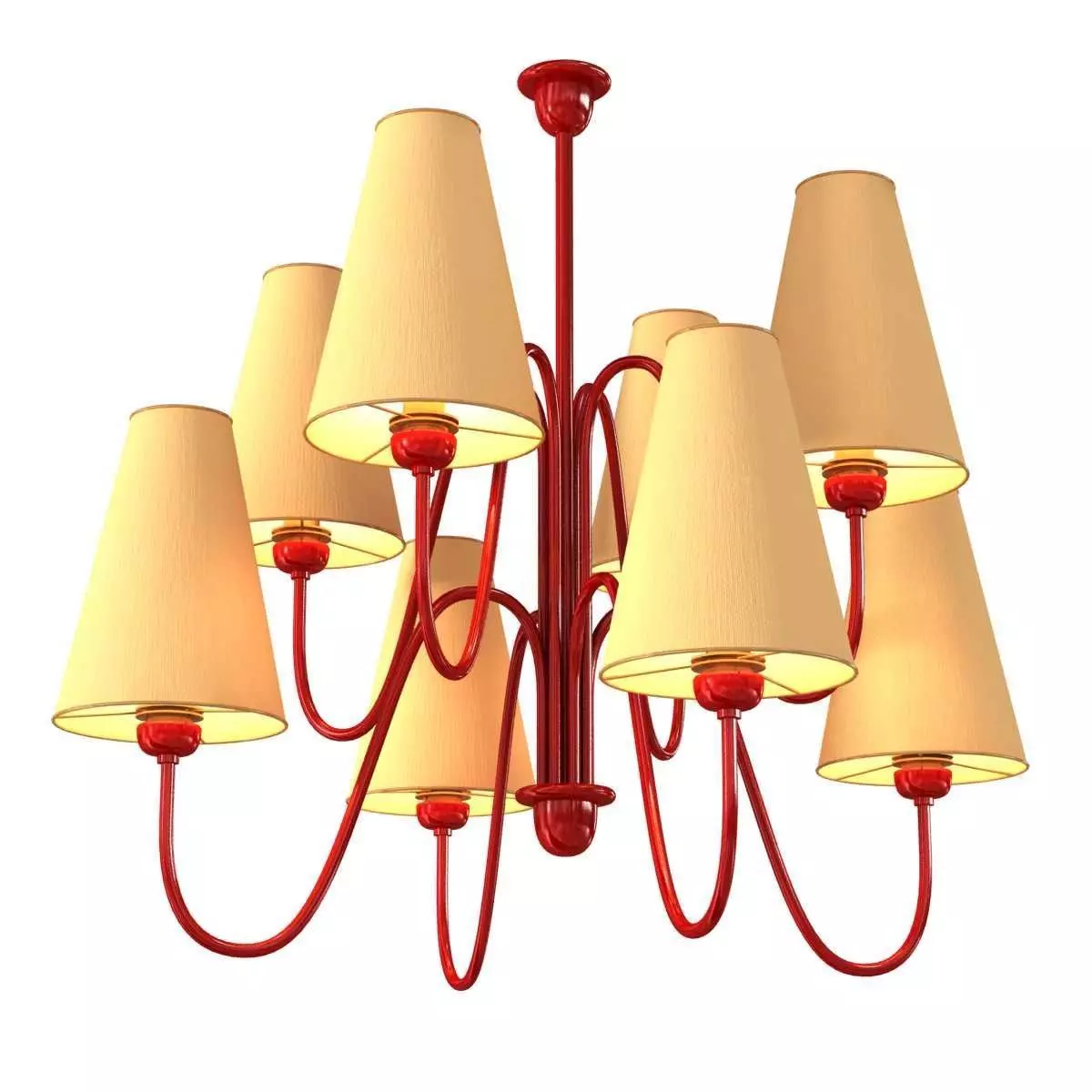 Custom made 8 lamp chandelier with red frame 3D model_0