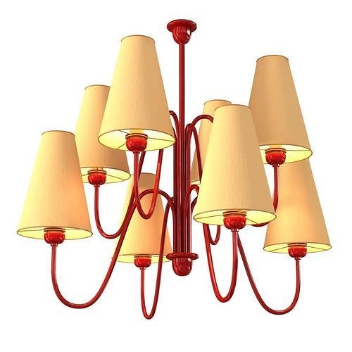 Custom made 8 lamp chandelier with red frame 3D model