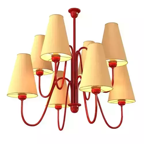 Custom made 8 lamp chandelier with red frame 3D model
