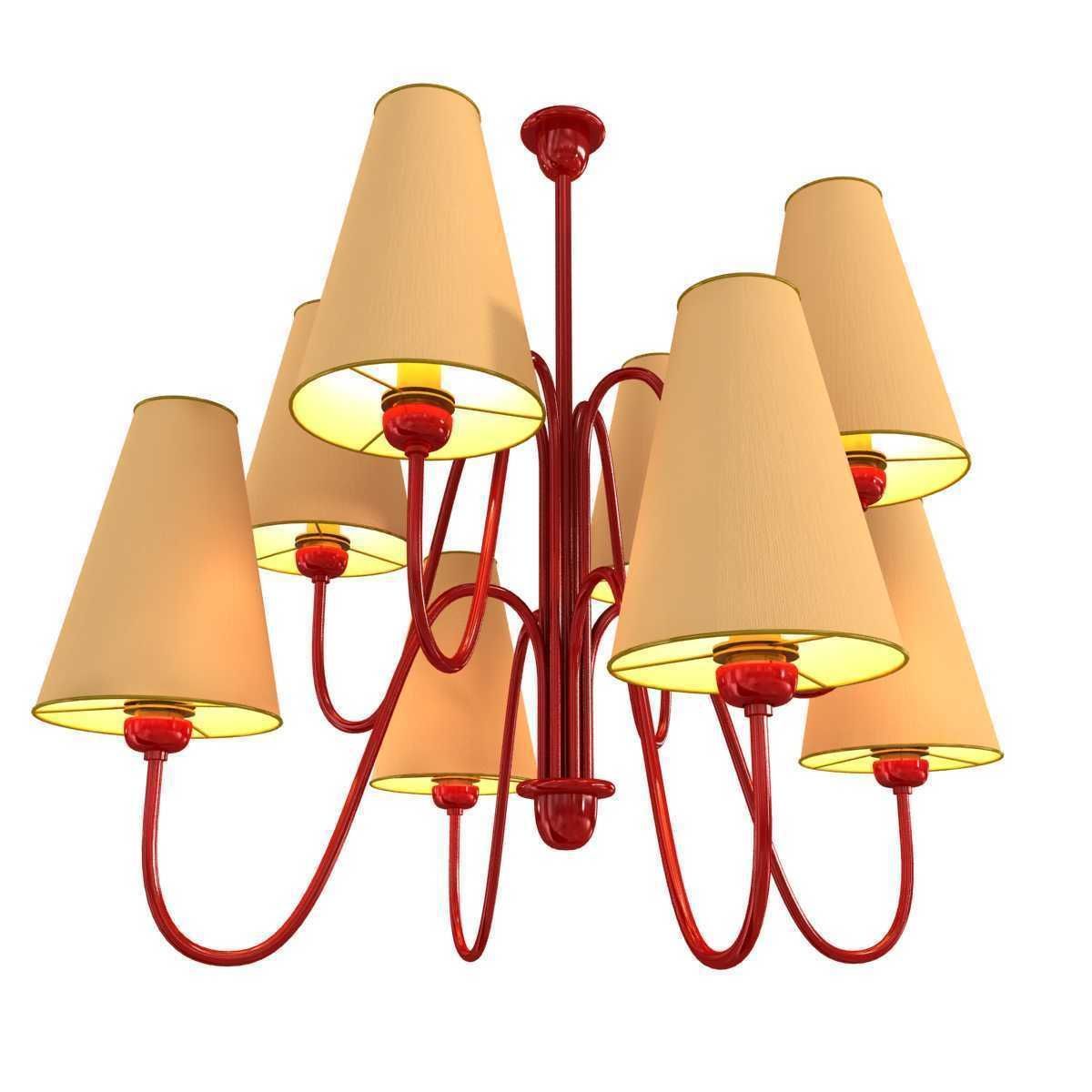 Custom made 8 lamp chandelier with red frame 3D model_3