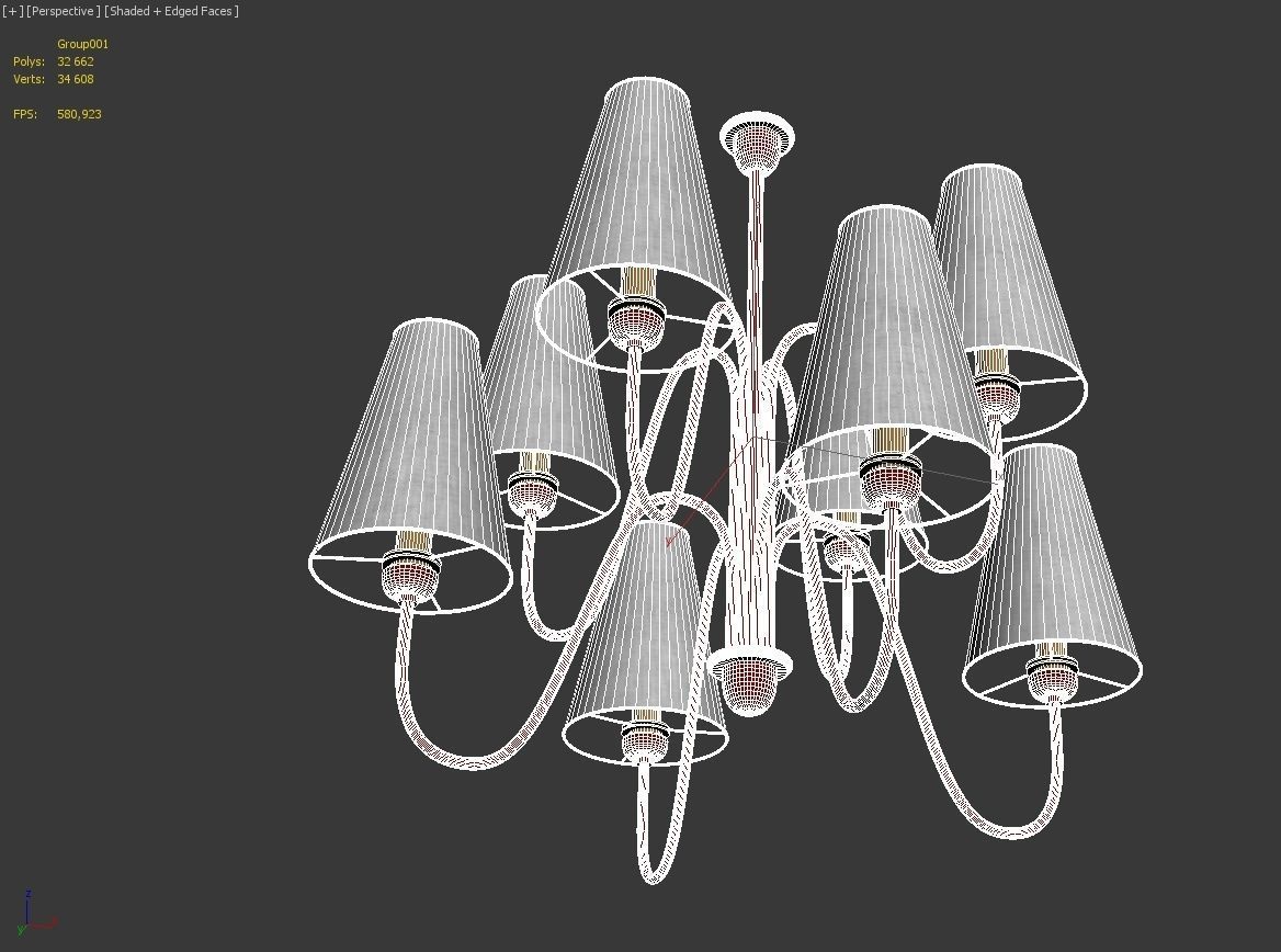 Custom made 8 lamp chandelier with red frame 3D model_9