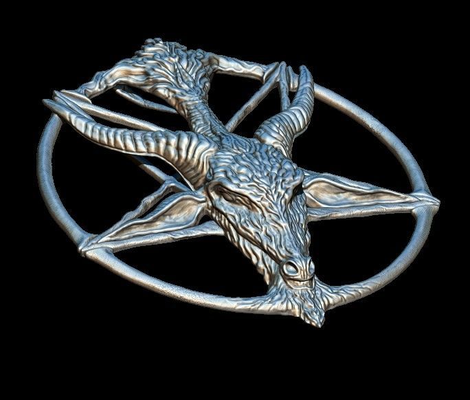 Medallion depicting the deity baphomet file STL OBJ  3D printers 3D print model_8