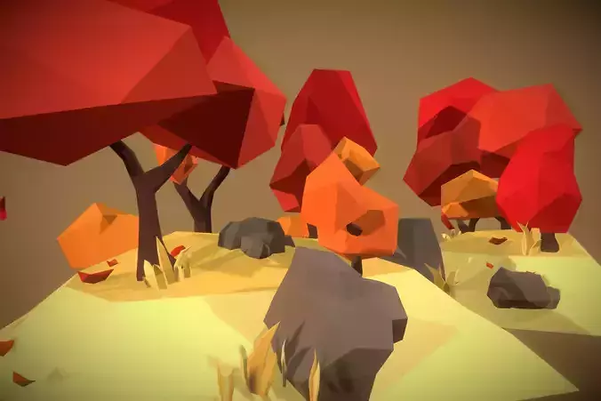 Autumn Trees Set - Faceted Style Low-poly 3D model