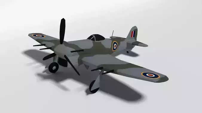 Low Poly Cartoon Hawker Typhoon WWII Airplane