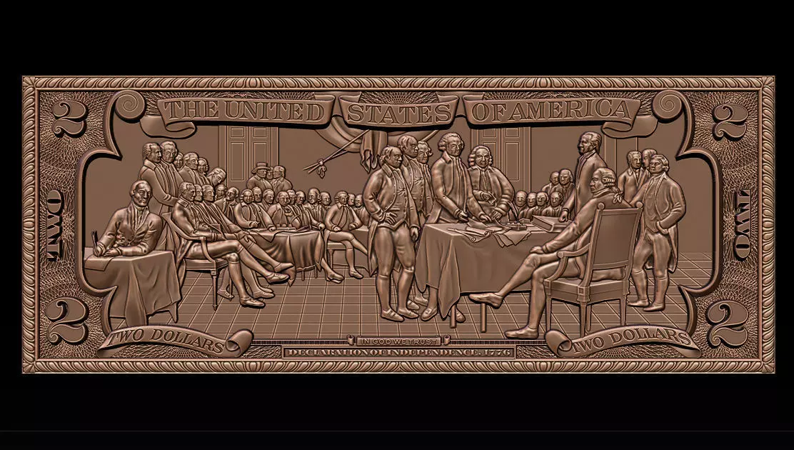 Two Dollars 1776 - 3D print model 3D print model_0