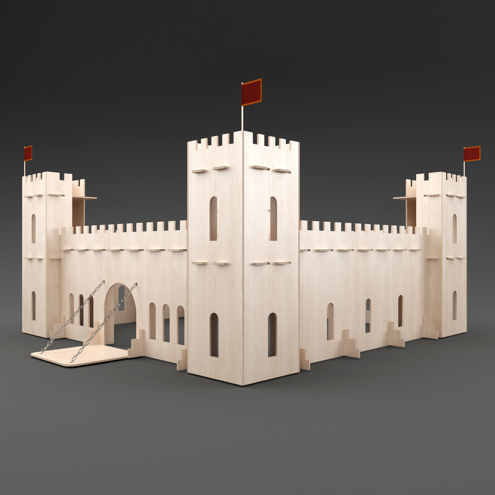 Toy medieval castle constructor made of plywood 3D model_2