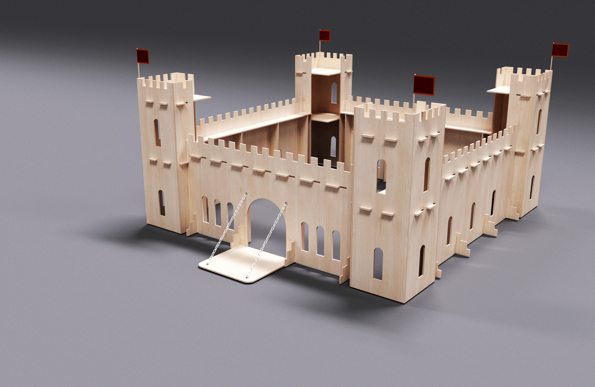 Toy medieval castle constructor made of plywood 3D model_0