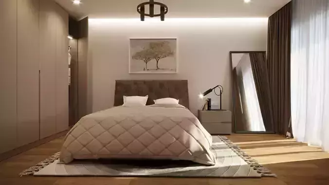 BEDROOM SET with walls and wooden floors