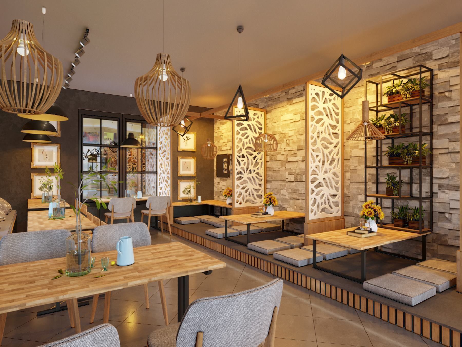 Bar and cafe Low-poly 3D model_1