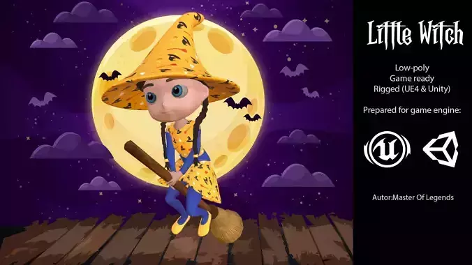 Little witch Low-poly 3D model