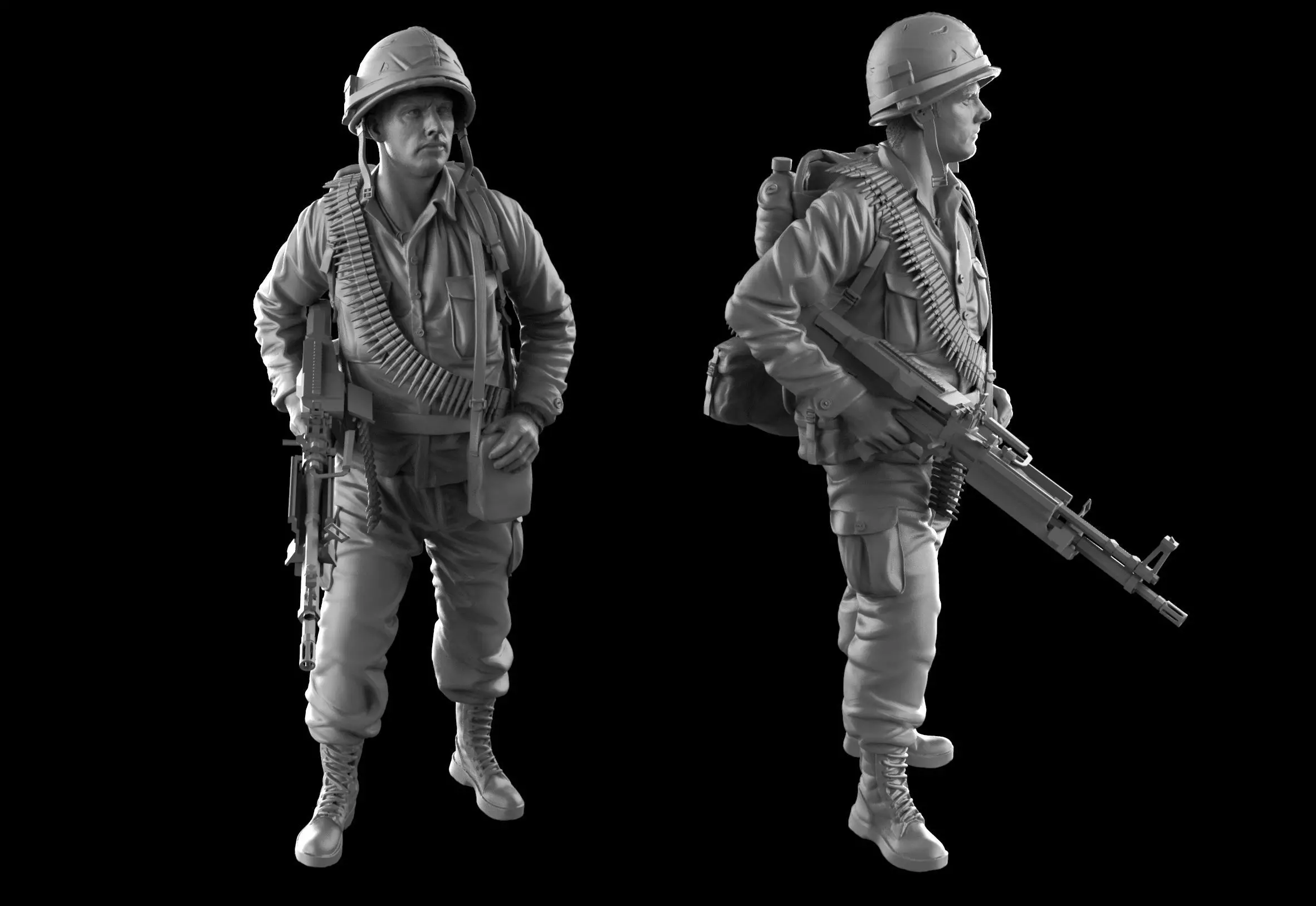 USA soldier with machine gun 1960 3D print model
