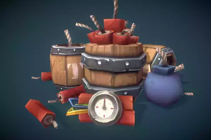 Explosives Barrels n Dynamite - Low Poly Hand Painted Low-poly 3D model