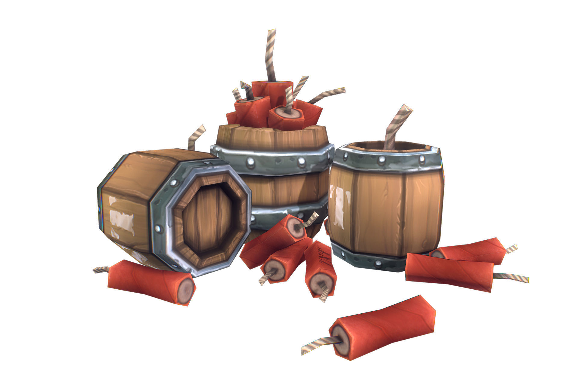 Explosives Barrels n Dynamite - Low Poly Hand Painted Low-poly 3D model_3
