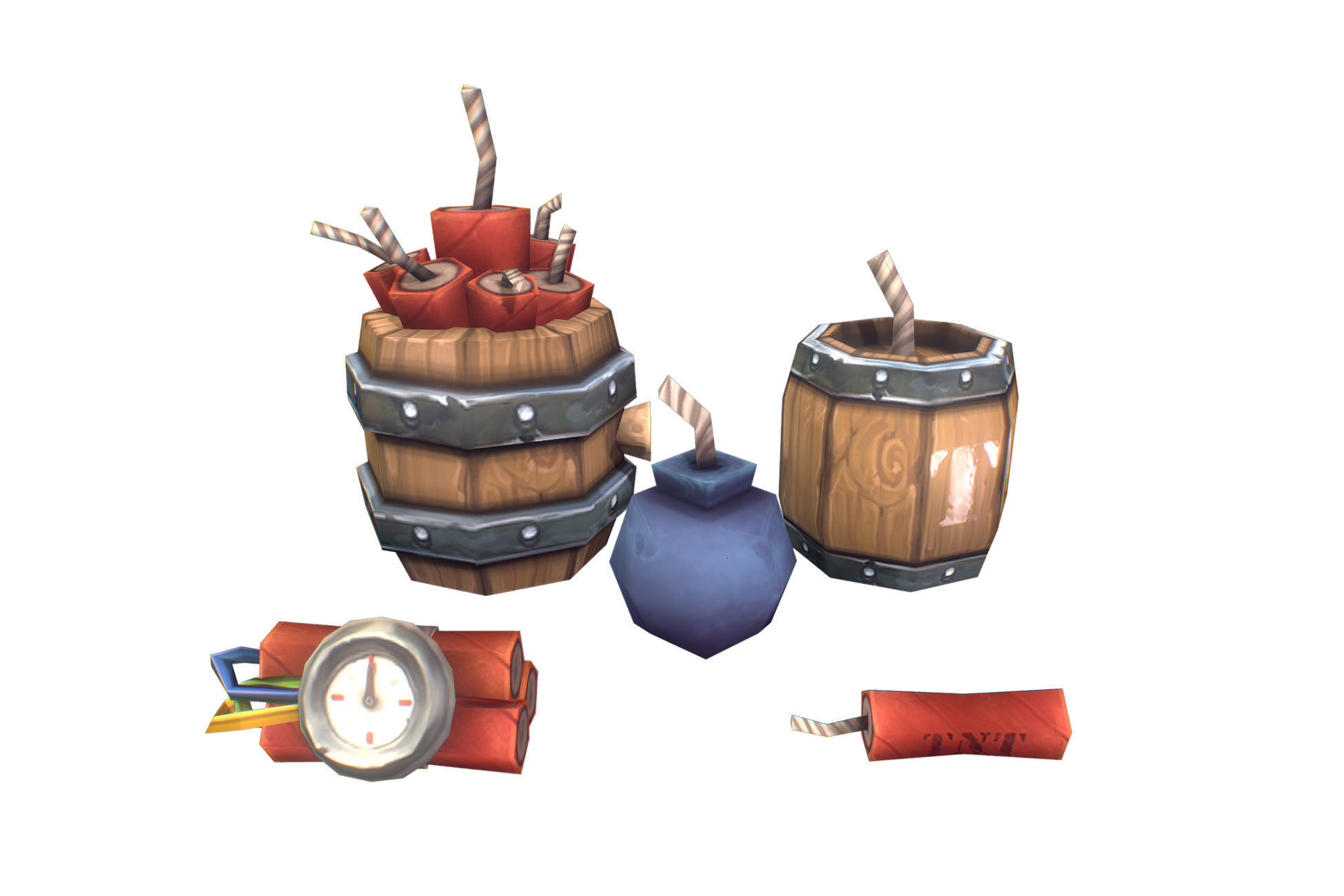 Explosives Barrels n Dynamite - Low Poly Hand Painted Low-poly 3D model_4