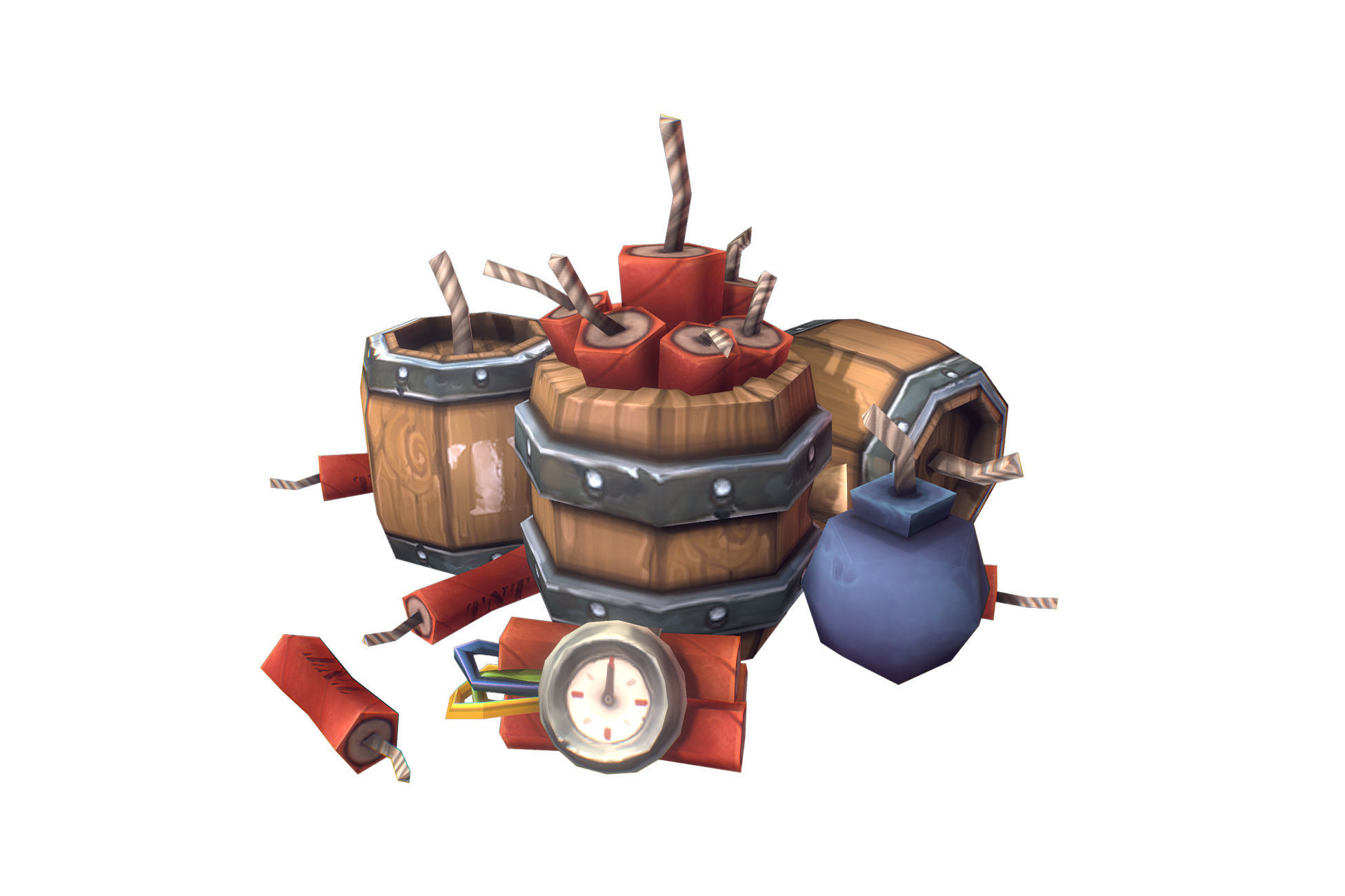 Explosives Barrels n Dynamite - Low Poly Hand Painted Low-poly 3D model_1