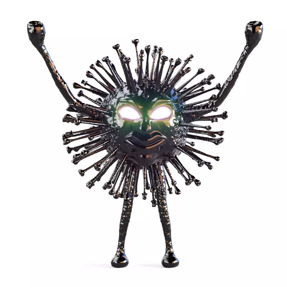 Black monster coronavirus with luminous eyes 3D model_0