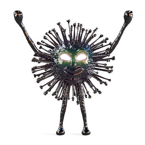 Black monster coronavirus with luminous eyes 3D model