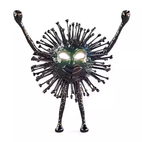 Black monster coronavirus with luminous eyes 3D model
