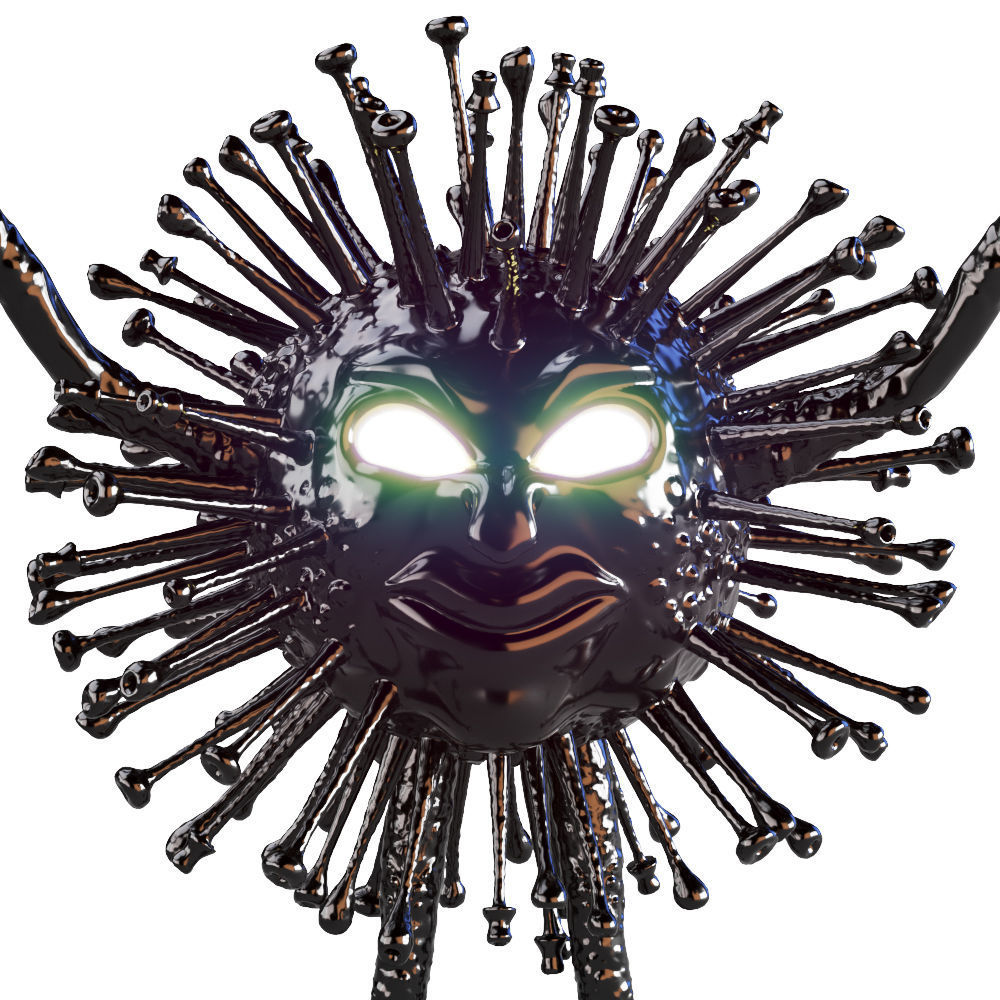 Black monster coronavirus with luminous eyes 3D model_3