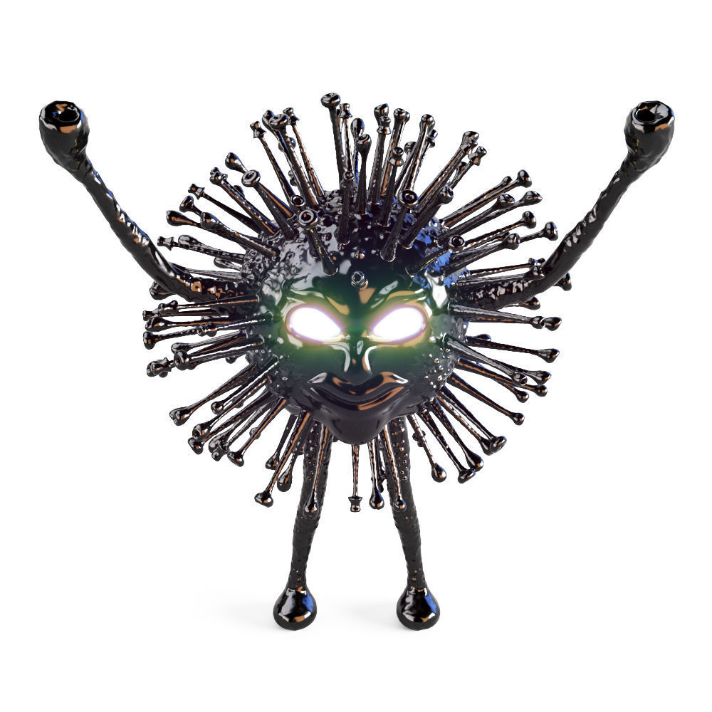 Black monster coronavirus with luminous eyes 3D model_1