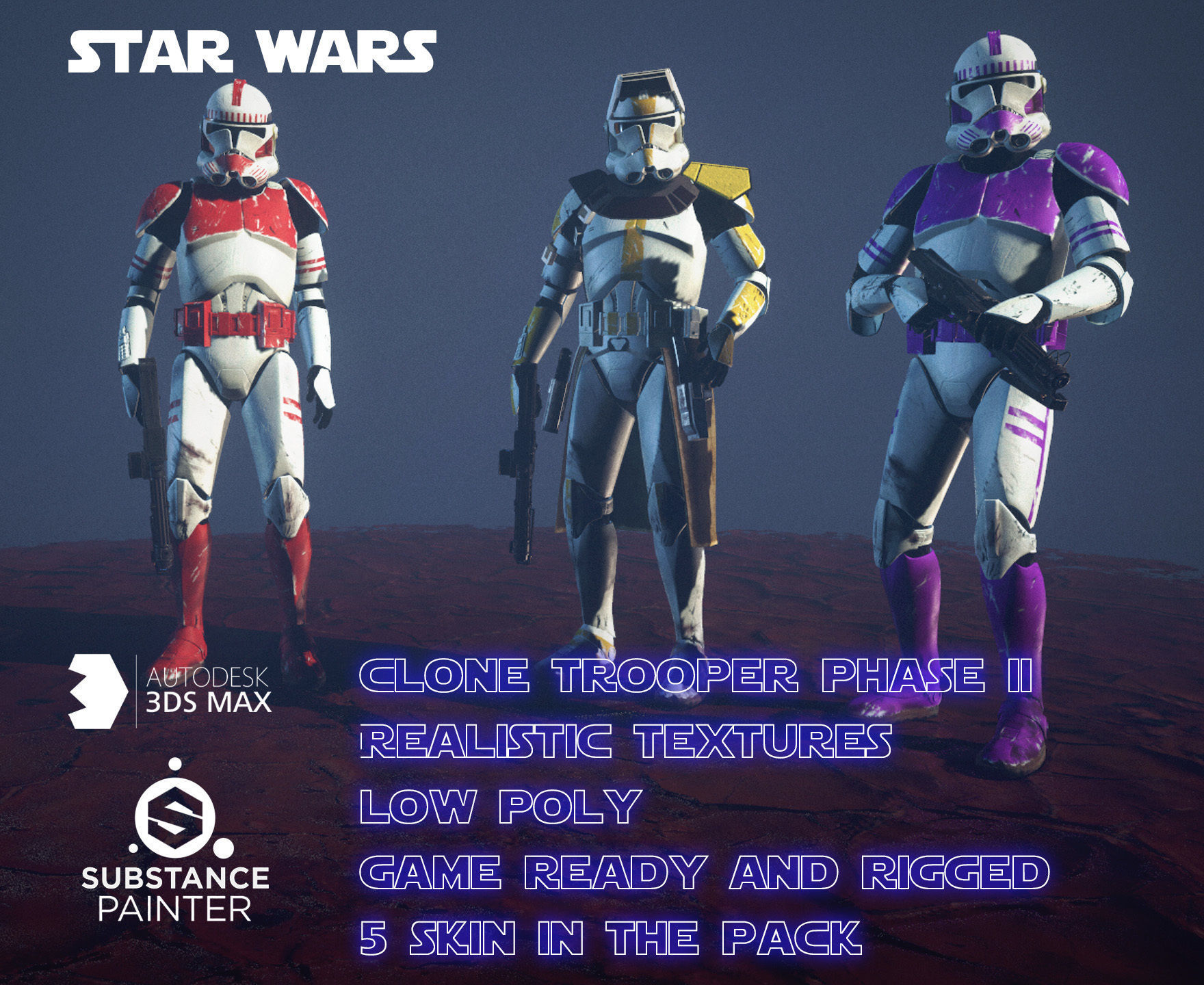 Star wars Clone trooper Phase 2 pack 2 Low-poly 3D model_2